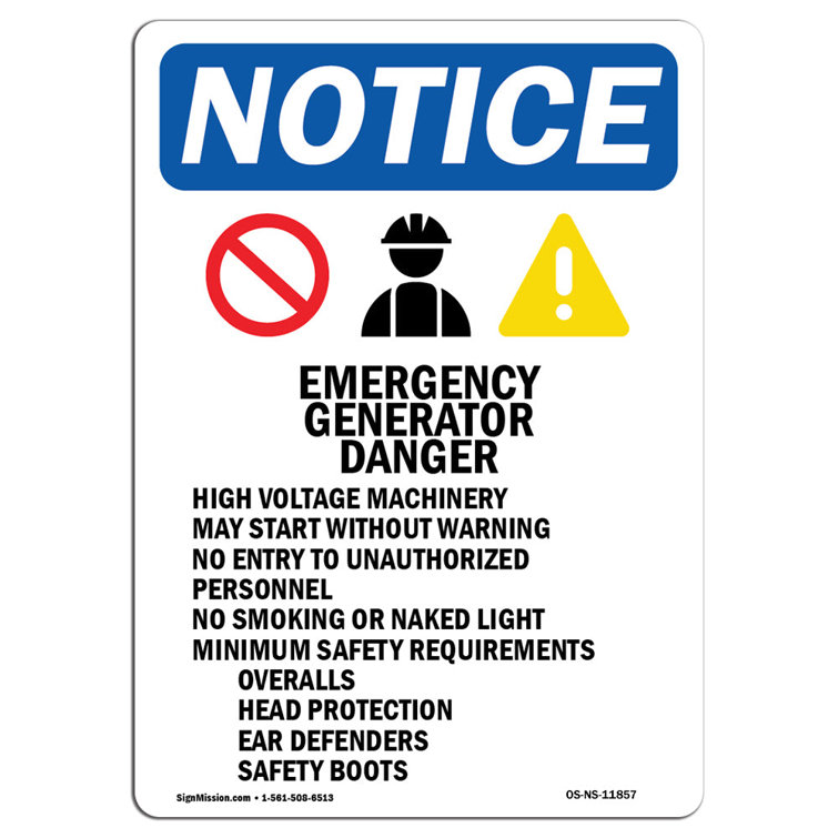SignMission Notice Emergency Generator Sign with Symbol Wayfair